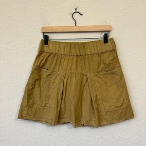 FREE PEOPLE Frayed Hem Mariposa Mini Skirt Skater w Pockets in Brown